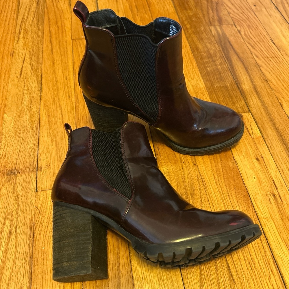 Steve Madden Burgundy Patent Chelsea Block Heel Booties